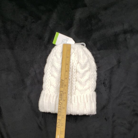 Adult Beanie Cable Knit Cuffed Lined No Pom Repreve Time & Tru Toboggan White OS - Picture 6 of 7